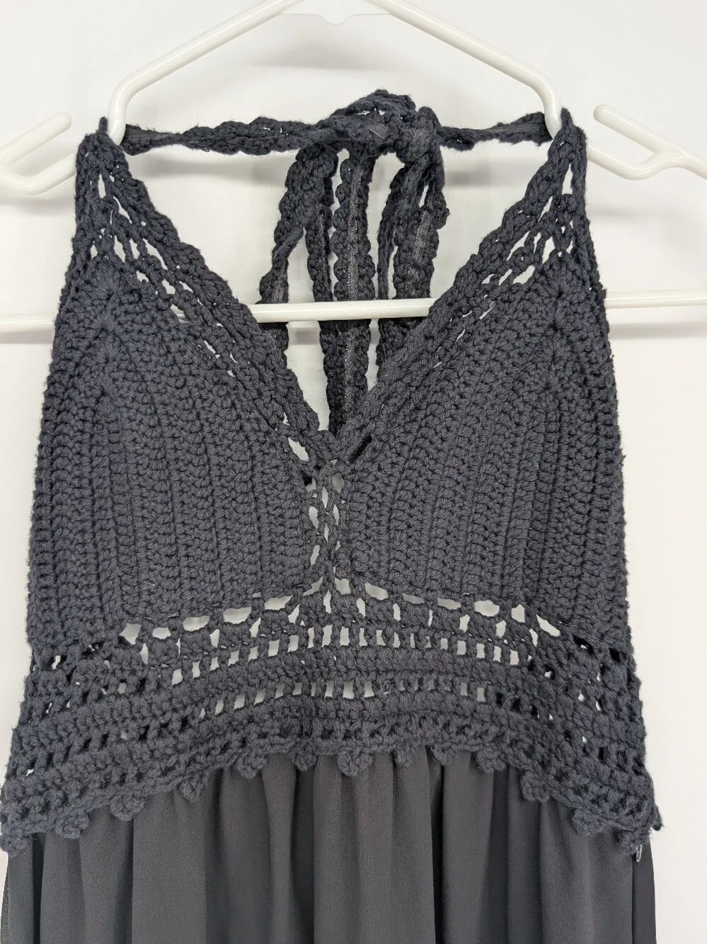 Abercrombie & Fitch Blk Crochet Halter Maxi Dress S Boho Festival Fairycore Y2K
